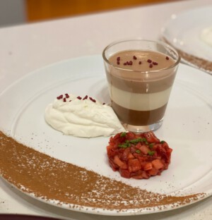 Dessert chocolate mousse strawberry lavender